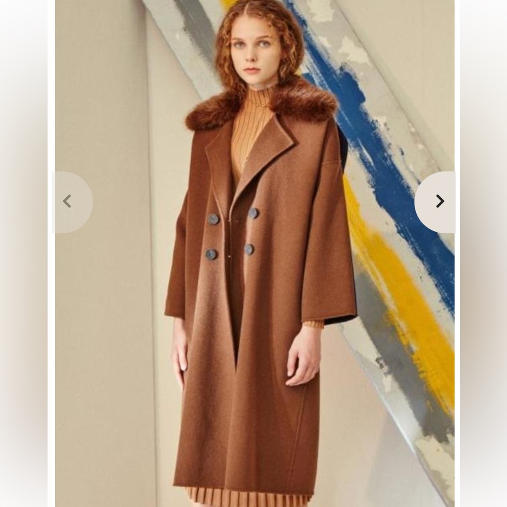 Frontrow x Rejina Pyo Brown Colorblock Wool Long Coat